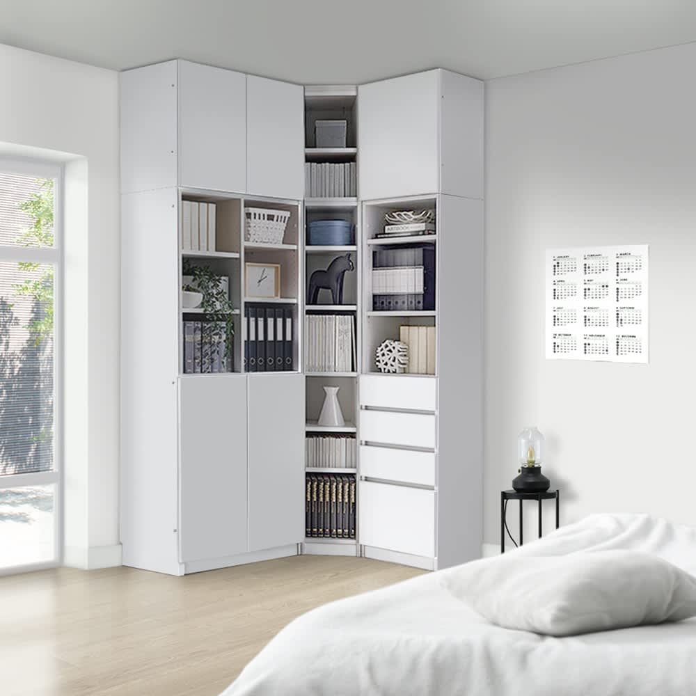 コーナーまで有効に使える幅・高さぴったり本棚 上ポリカ扉・下扉