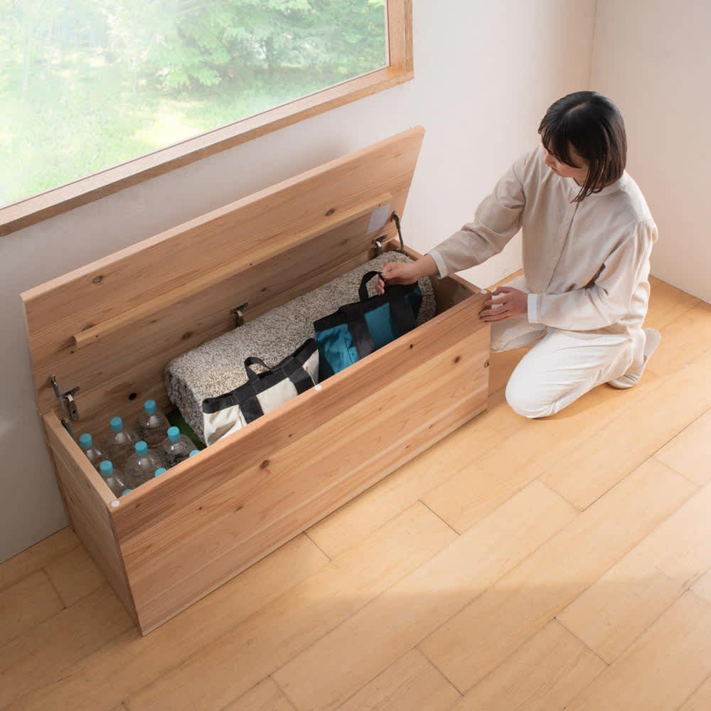 杉天然木のたっぷり収納ベンチ 幅90cmタイプ 通販 - ディノス
