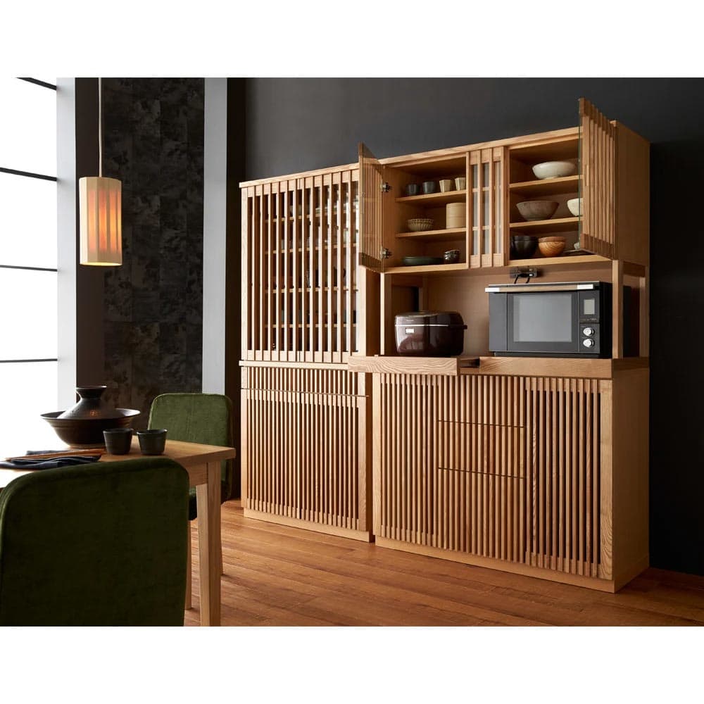 和モダン タモ天然木格子 ダイニングシリーズ 家電収納庫 幅120cm奥行