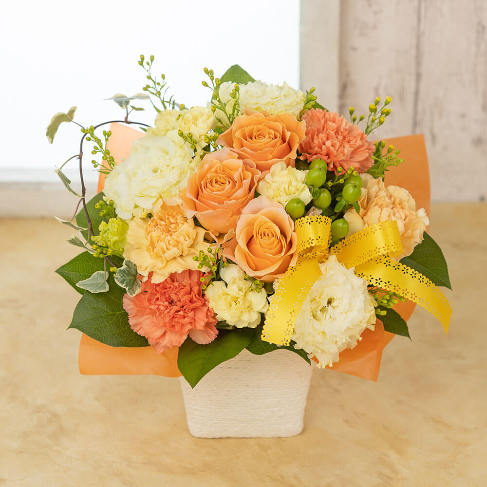 アレンジメント「オレンジ・ローズバスケット」｜フラワーギフト通販
