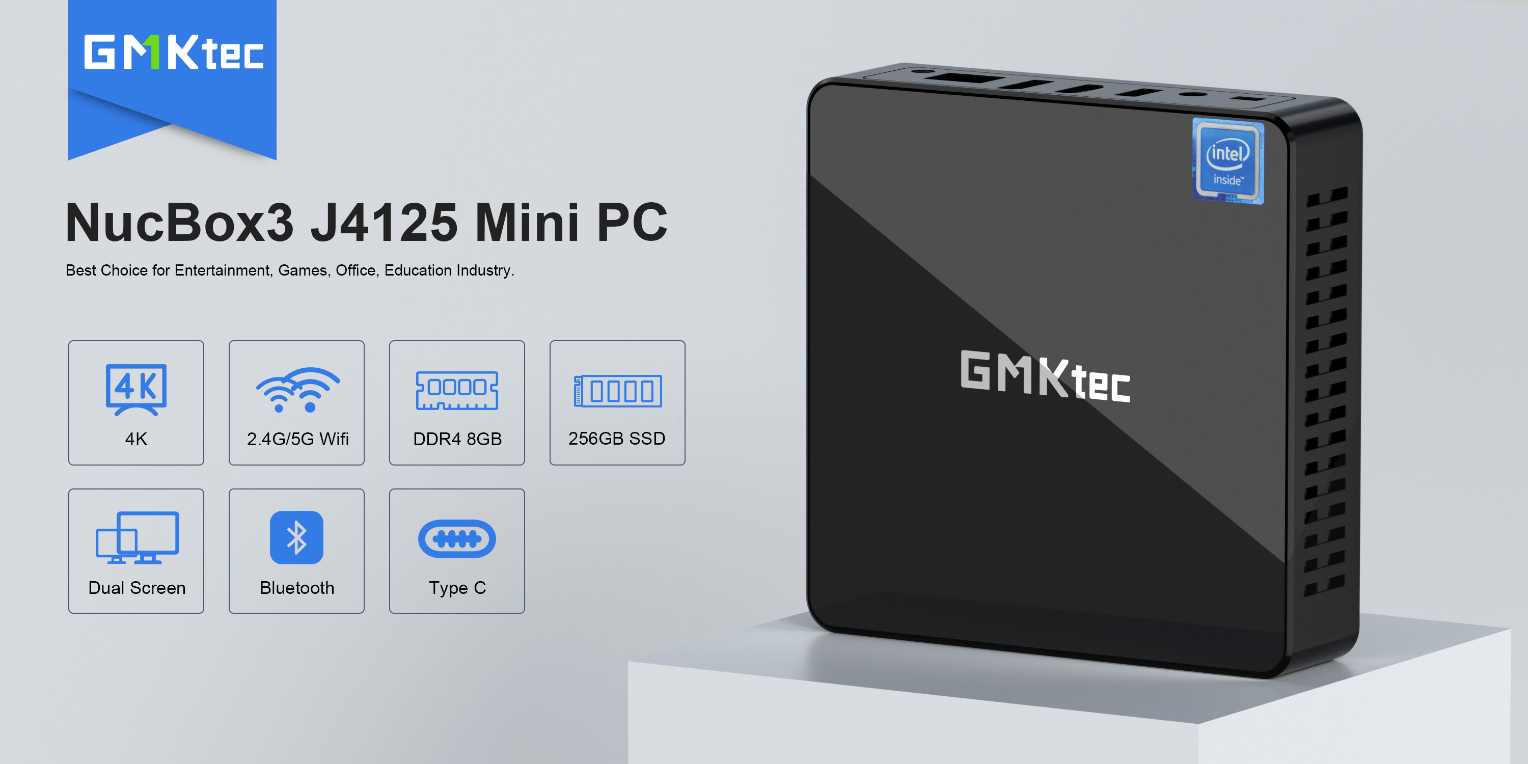 NucBox 3 Mini PC--Windows 11 Home OS + 4K 60Hz DP Port