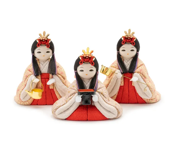 雛人形「ことこと 三人官女 菱華紋・紅色」｜雛人形の通販 ふらここ