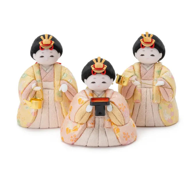 雛人形「うたうた 三人官女 うさぎと三日月の丸紋・藤色」｜雛人形の