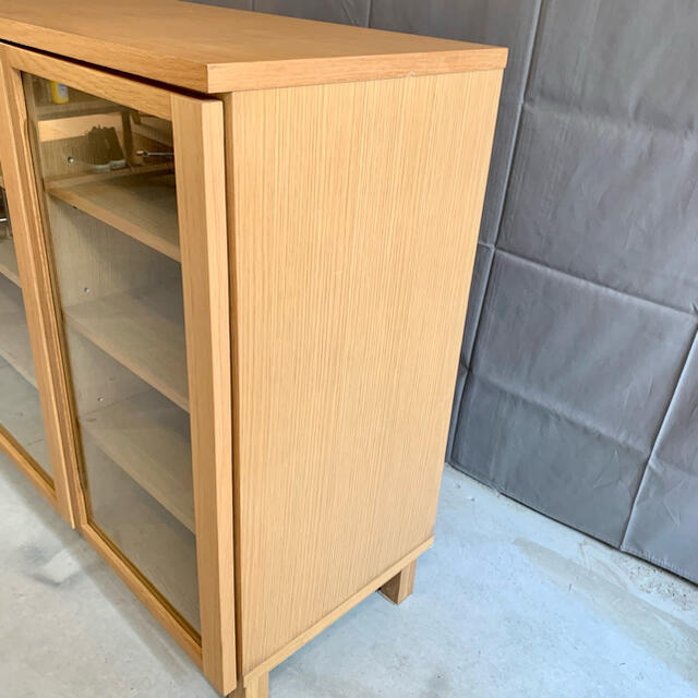 MUJI (無印良品) - 無印良品 ガラスキャビネット オーク材 3枚扉 食器