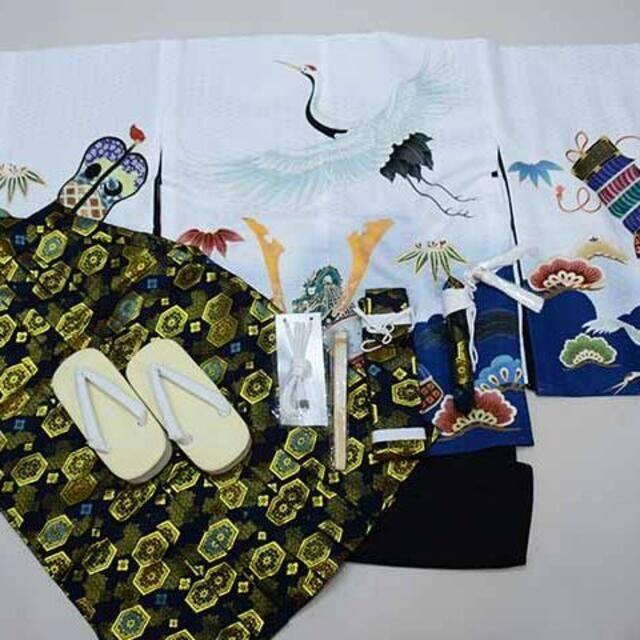 七五三 五歳 男児 羽織袴フルセット 紋袴 鶴 兜 袴変更可能 NO35820の