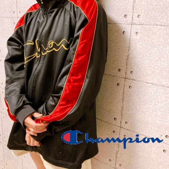 Champion - champion トラックトップ ジャージ 黒 赤 ブラック レッド