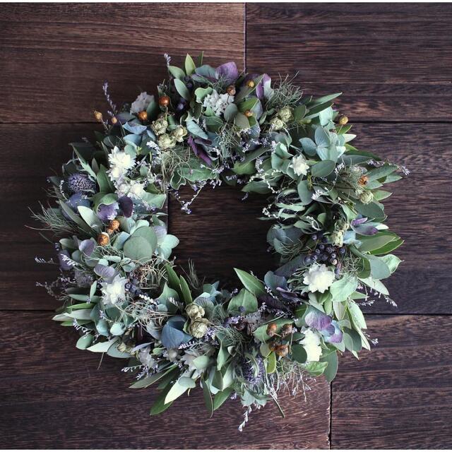 オリーブとユーカリのふんわりグリーンリース✳︎紫陽花ドライフラワー