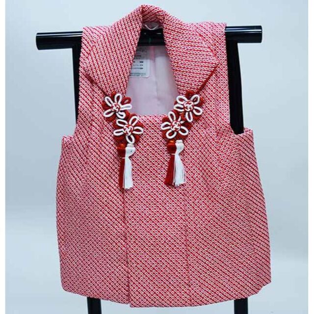 七五三 三歳 女児 正絹 総絞り 被布コート 単品 日本製 赤地 NO37180の