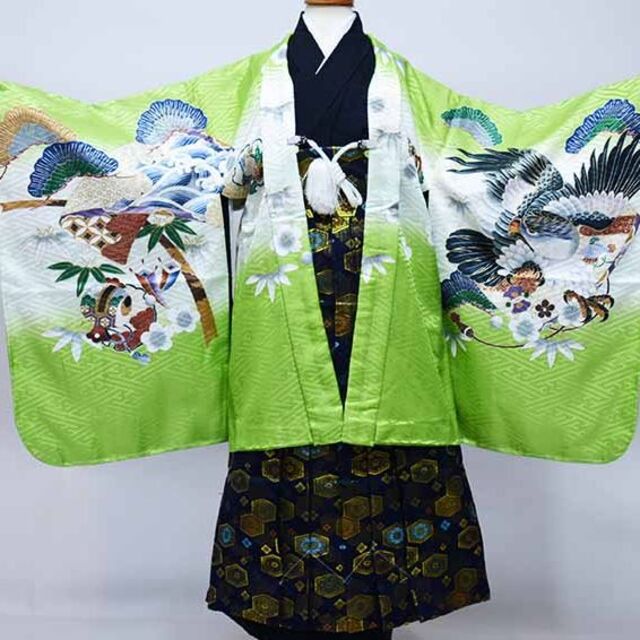 七五三 五歳 男児 着物 羽織袴フルセット 紋袴 鷹 袴変更可能 NO37137