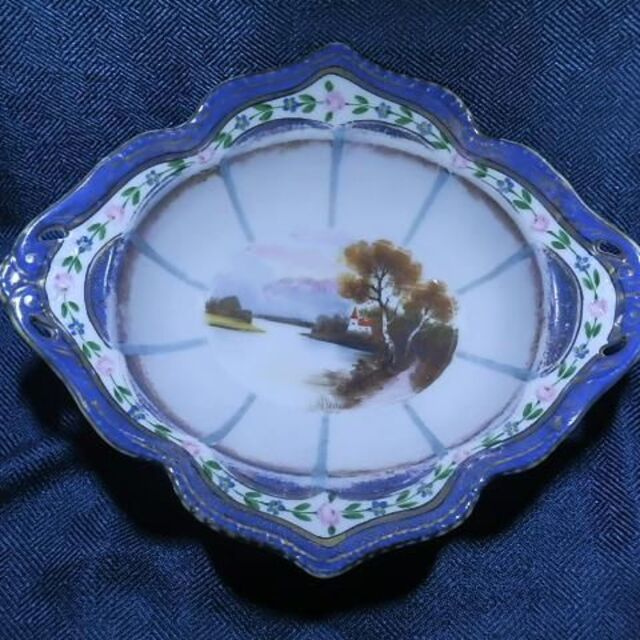 オールドノリタケ 皿 湖水風景 夕暮れ時 21x25x7 cm 1910年の通販