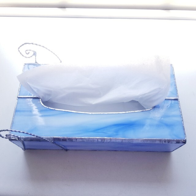 ステンドグラス アンティーク調 ティッシュボックス水色(現品限り)の