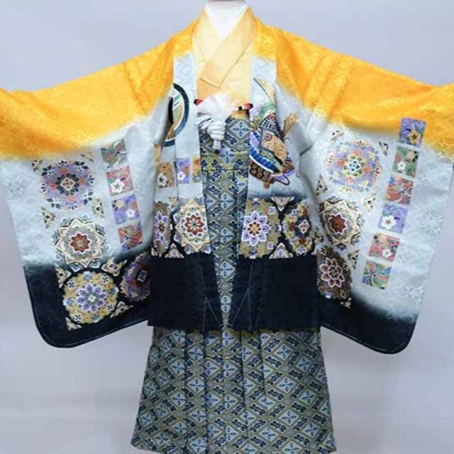 七五三 五歳 男児 羽織袴フルセット オレンジ 鷹 袴変更可 NO37750の