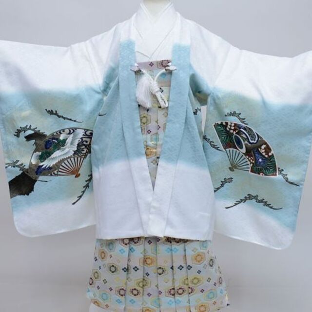 七五三 五歳 男児 羽織袴フルセット 着物 豪華絢爛 白地 紋袴 NO24331