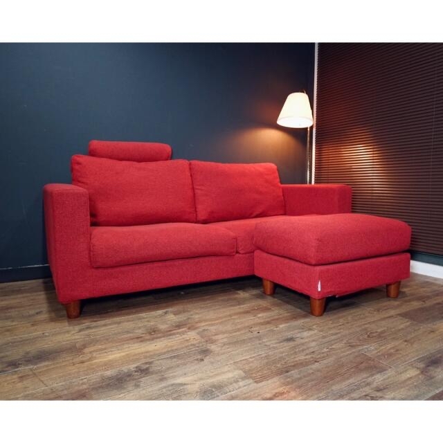 首都圏送込〜NDSTYLE10万超セット3人掛けソファー赤＋オットマン＋