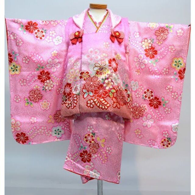 七五三 三歳 女児 正絹 被布着物セット 半衿 ファ かかと止付 NO28997