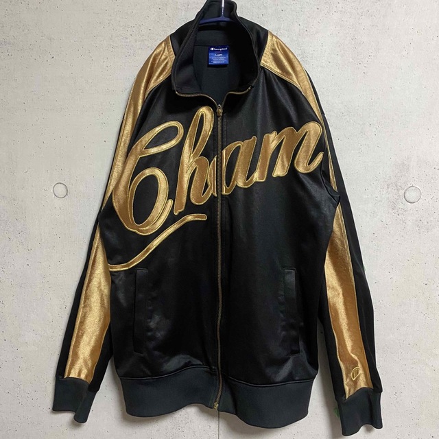 チャンピオン/ジャージ 黒金 刺繍ロゴ ユニセックス メンズL 古着