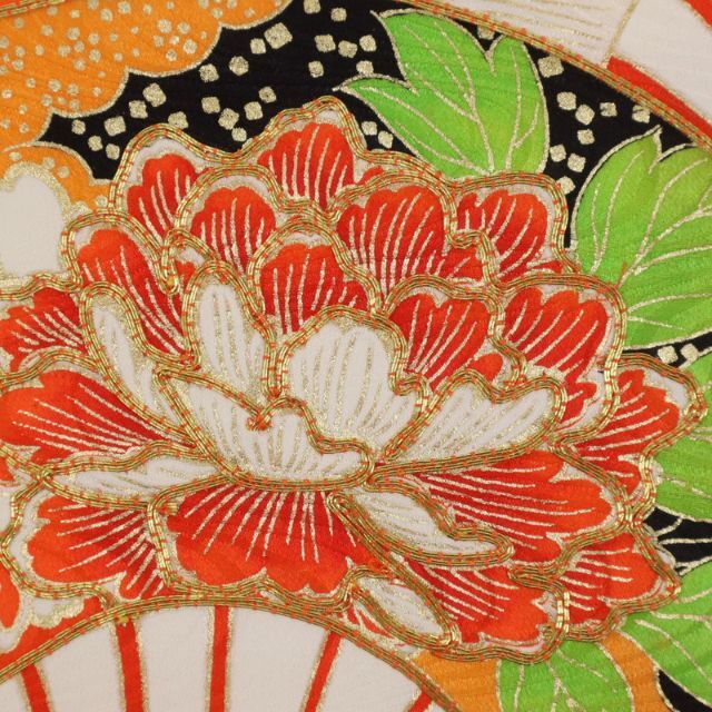 仮絵羽＊ 振袖 7歳七五三 お子様着物 扇 青海波 オレンジ 9RR41の通販