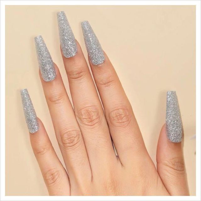 N356》既成ネイルチップ24枚セット シルバー ラメ シンプル ロング