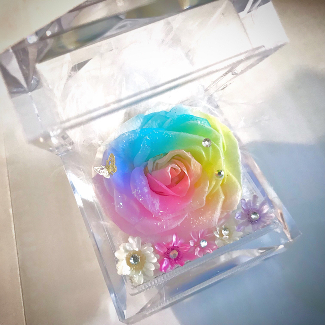 パステルレインボーローズ・プリザーブドフラワー・ジュエリーケース