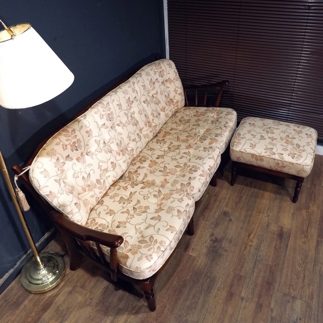 カリモク家具 - 首都圏送無料 カリモク14万花柄昭和レトロ高級天然ブナ