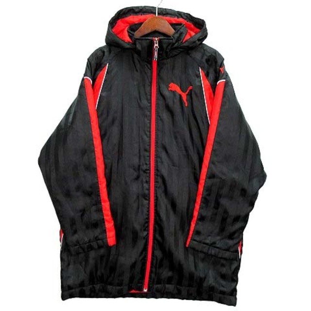 PUMA - プーマ PUMA ベンチコート ロング フード ストライプ 中綿 黒