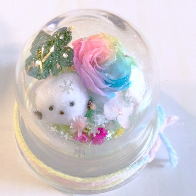 パステルレインボーローズ・プリザーブドフラワー・かわいいシマエナガ