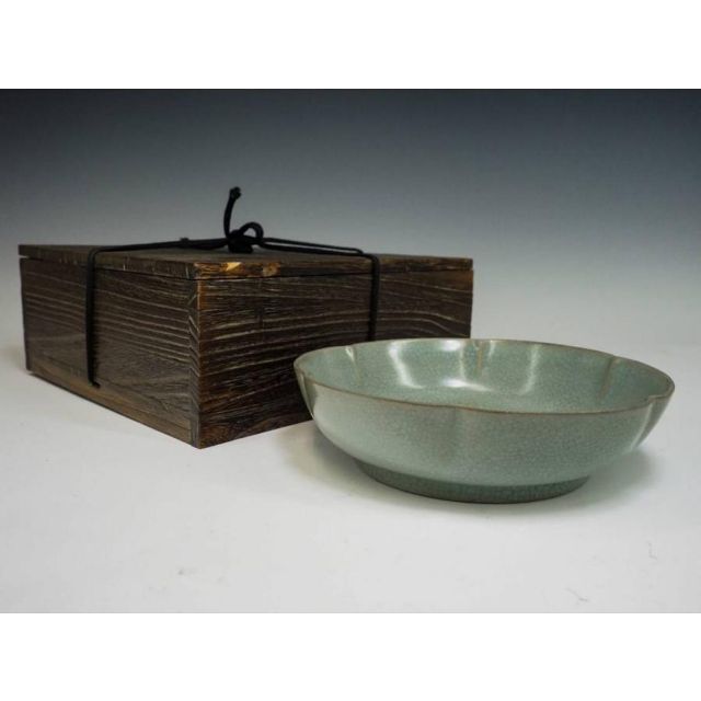 中国美術 宋 汝窯 青磁皿 青磁筆洗 幅18cm 箱付 中国古玩 c21112の通販