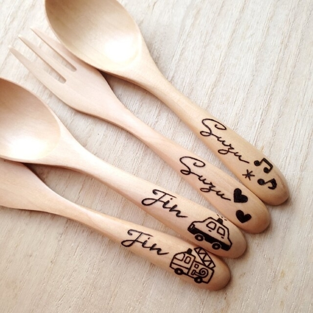 ウッドバーニング＊木製スプーン＊木のスプーン＊名前入りスプーン