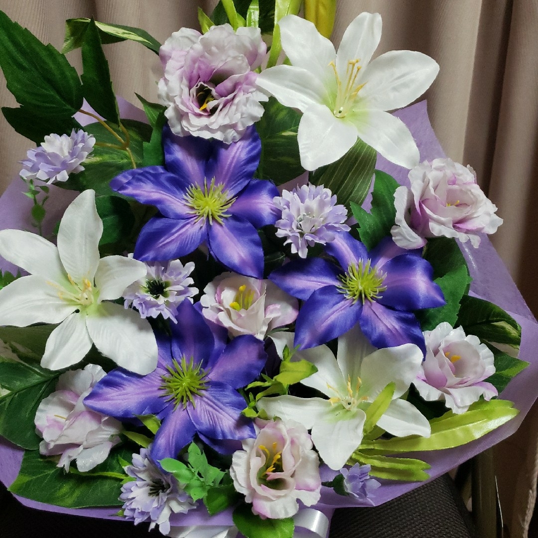 御供え花 造花 仏花 紫クレマチス 7月No.2 【公式通販】