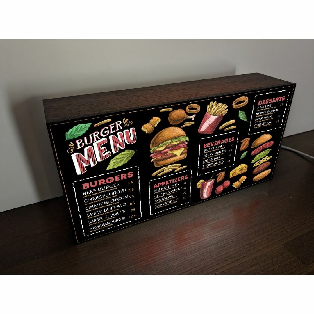 Lサイズ】ハンバーガー メニュー カフェ 喫茶 看板 置物 雑貨 ライト