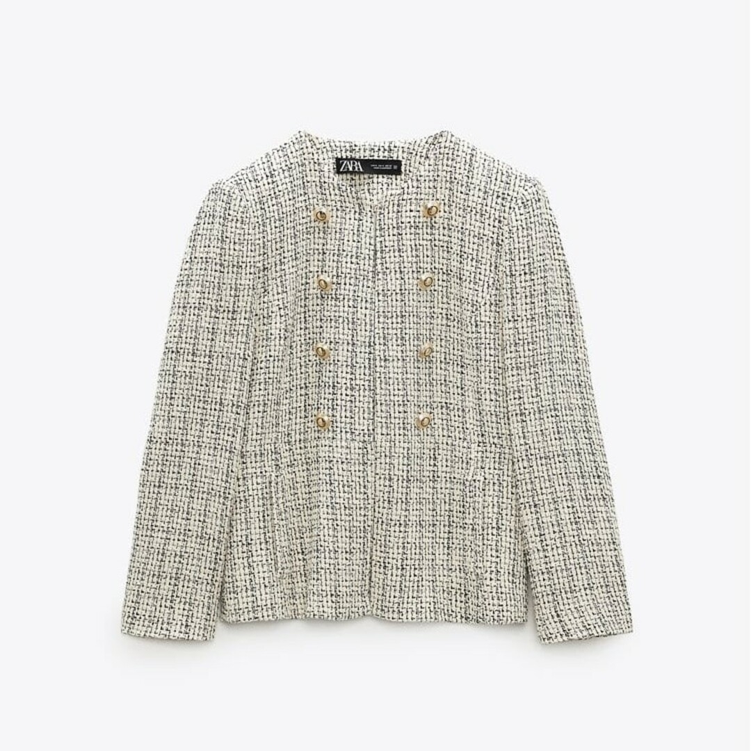 ZARA - ZARA ラウンドネック テクスチャーブレザー XSサイズ エクリュ