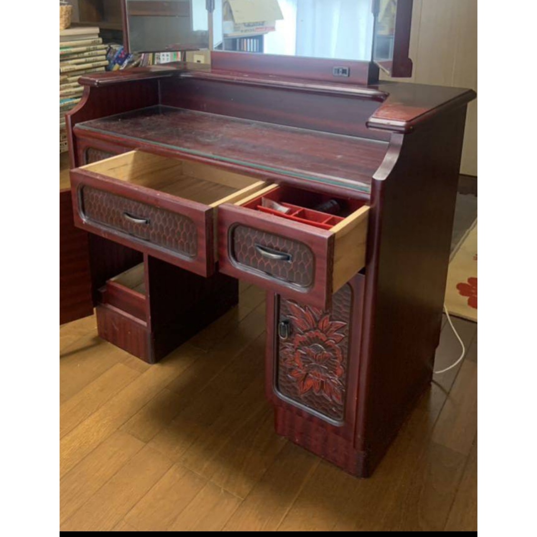 鎌倉彫 三面鏡ドレッサー 超お安くお買い得 昭和レトロの宝物 早い者