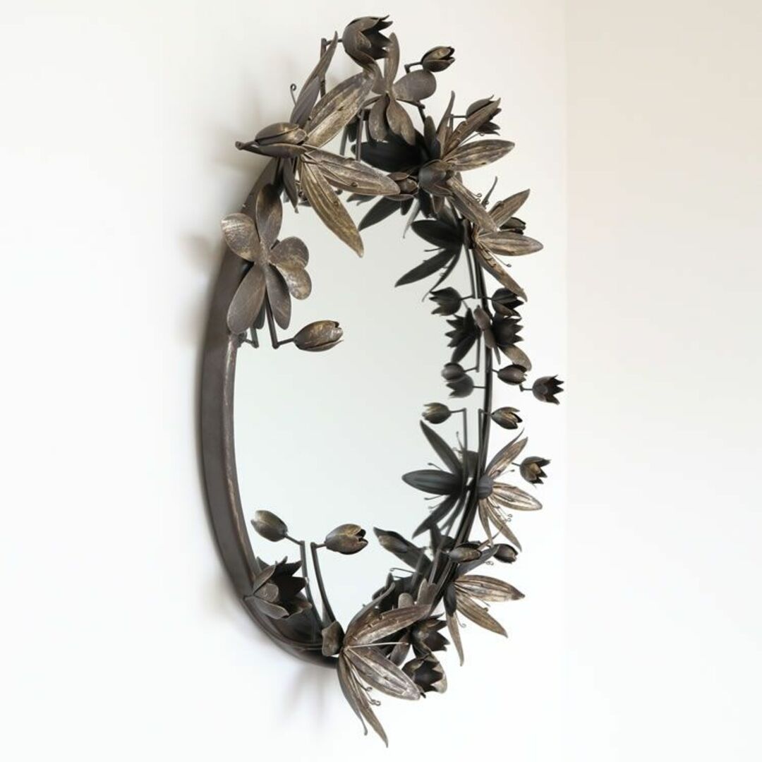 鏡 壁飾り シャビーアイアン フラワーの通販 by Pinky｜ラクマ