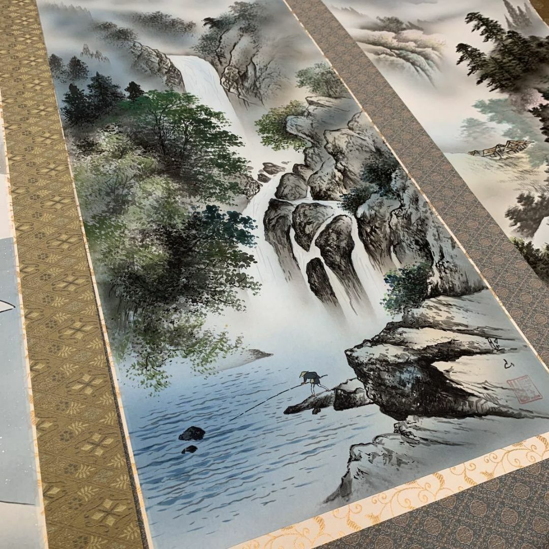 掛軸3本セット 葛谷聖山『新四季賞翫』日本画 山水 風景画 絹本 共箱付