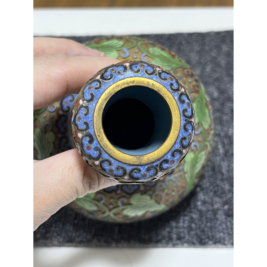 中国美術 景泰藍◇80年代 七宝焼き 壺 花瓶 ゴールドブルー骨董品 花器