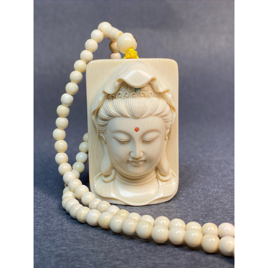天然マンモス牙美しい手作り彫刻観音菩薩 ネックレスの通販 by 手作り