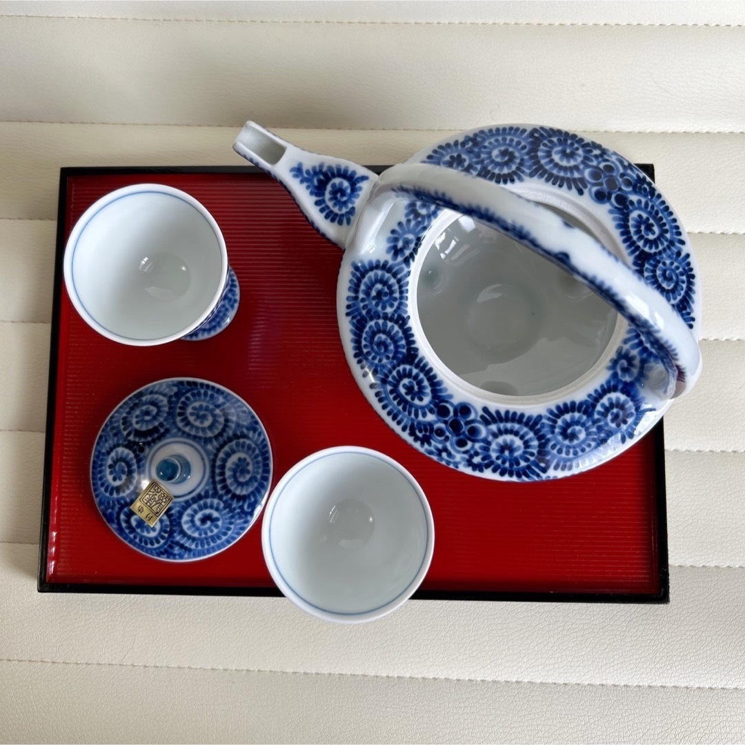 有田焼 龍峰窯 染付蛸唐草 冷酒セット 酒器セット 酒急須 お猪口 高台