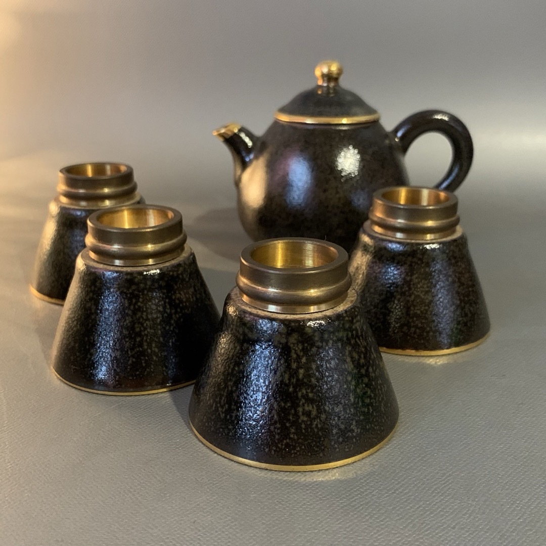 N325、希少 銅製 七宝 茶器 5点セット