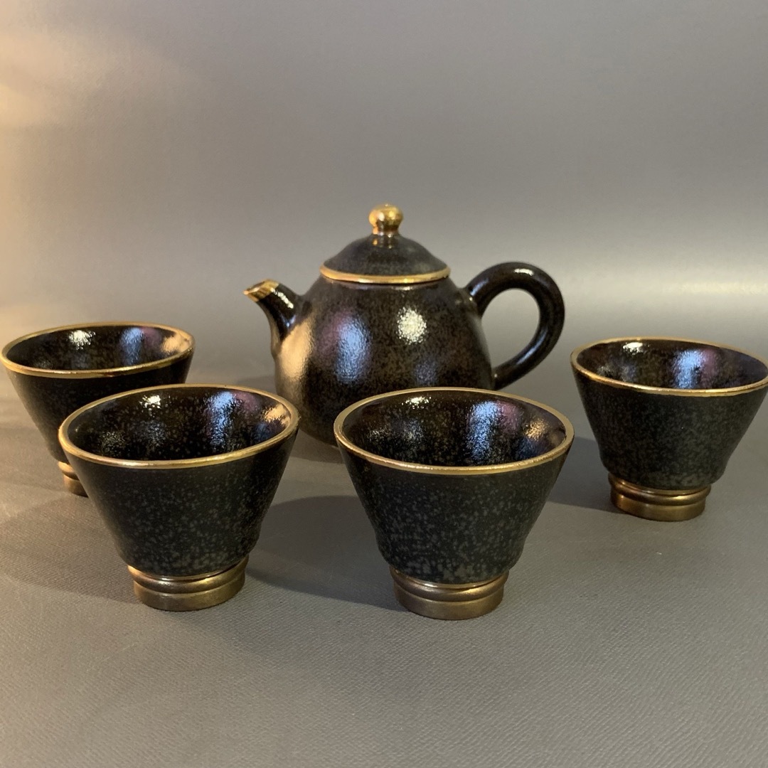N325、希少 銅製 七宝 茶器 5点セット
