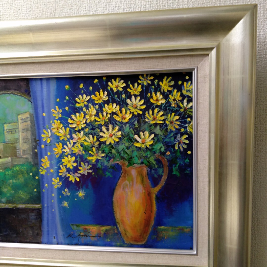肉質油絵 横 F6 花と花瓶 青木今陽 額装仕上げ品