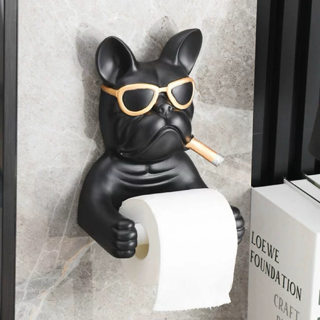 トイレットペーパーホルダー ブルドッグ バスルーム 犬型の通販 by