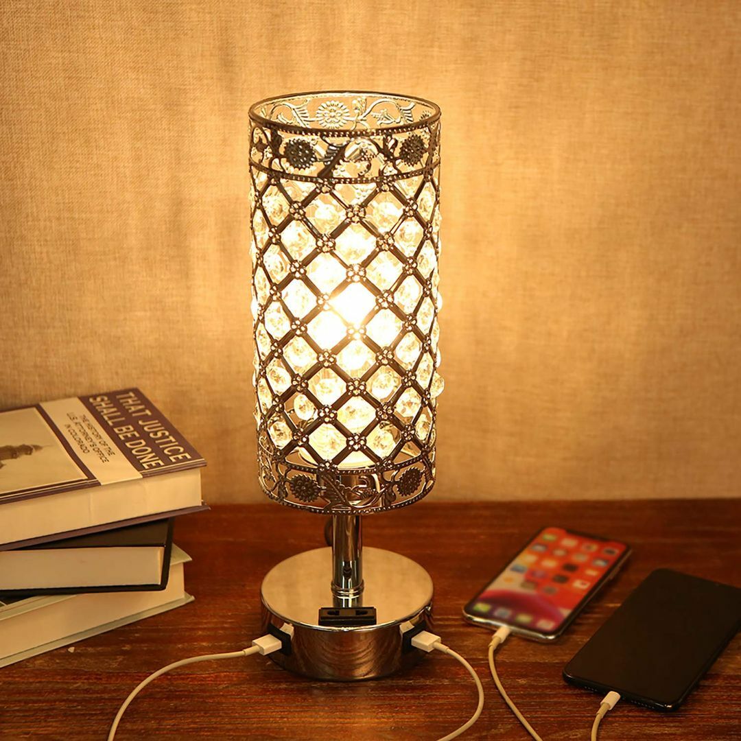 間接照明 クリスタルテーブルランプ タッチセンサー式 調光できUSB充電