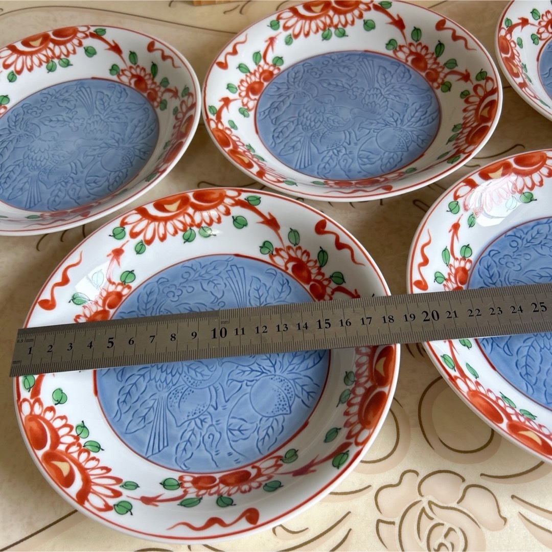 たち吉 - たち吉 赤絵 染付花鳥彫 中皿揃 5枚セット 和皿 和食器 橘吉