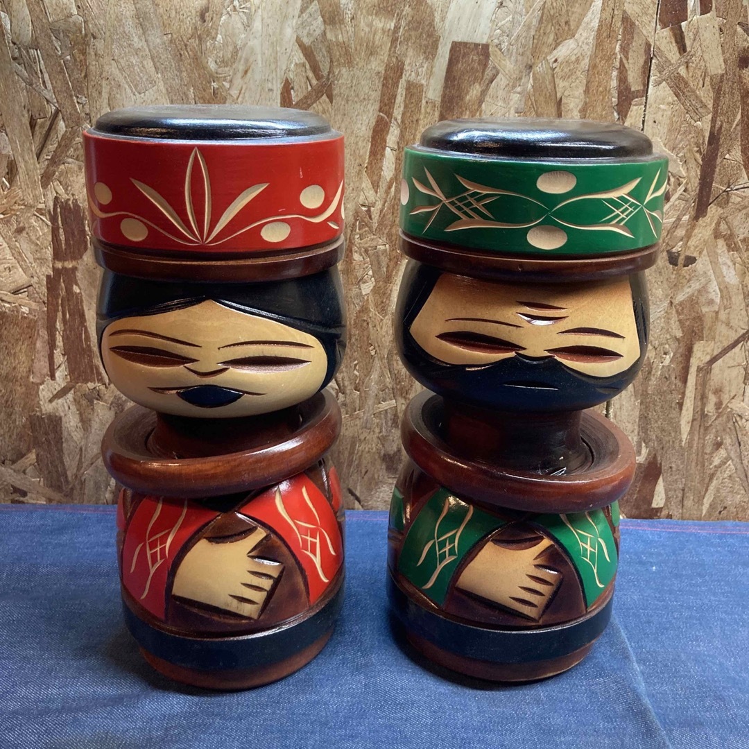 M△1438】アイヌ人形 木彫り人形 ニポポ 北海道民芸品 夫婦人形 民芸品