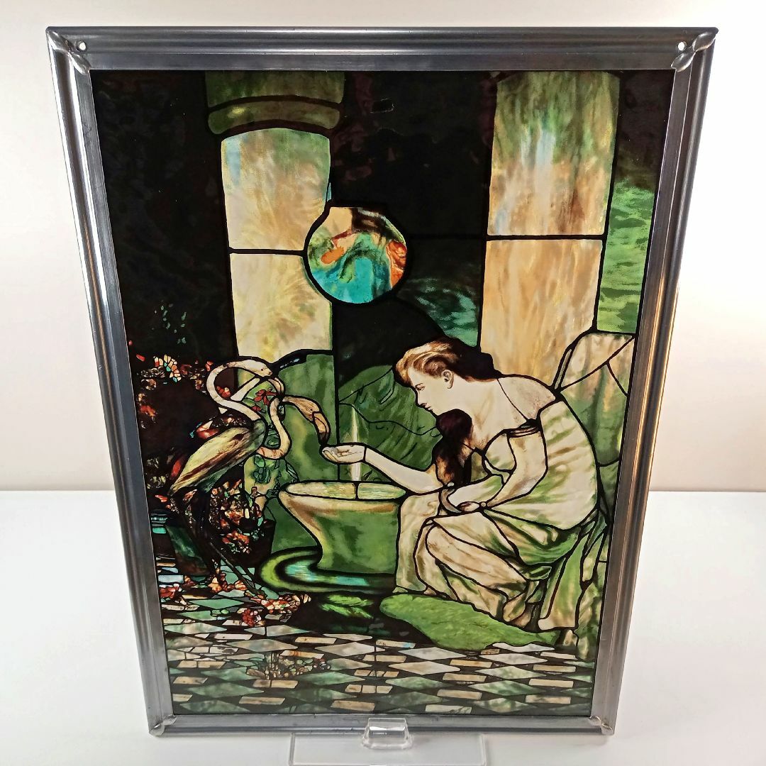 ティファニー ヴィンテージステンドグラス フラミンゴと女性 グラス