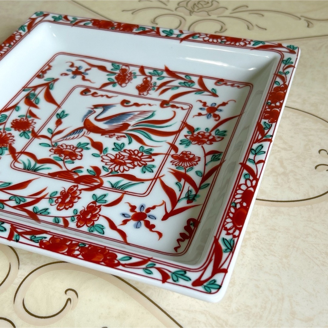 たち吉 - たち吉 赤絵花鳥 鳳凰 大皿 盛皿 角皿 スクエア 清水焼 和