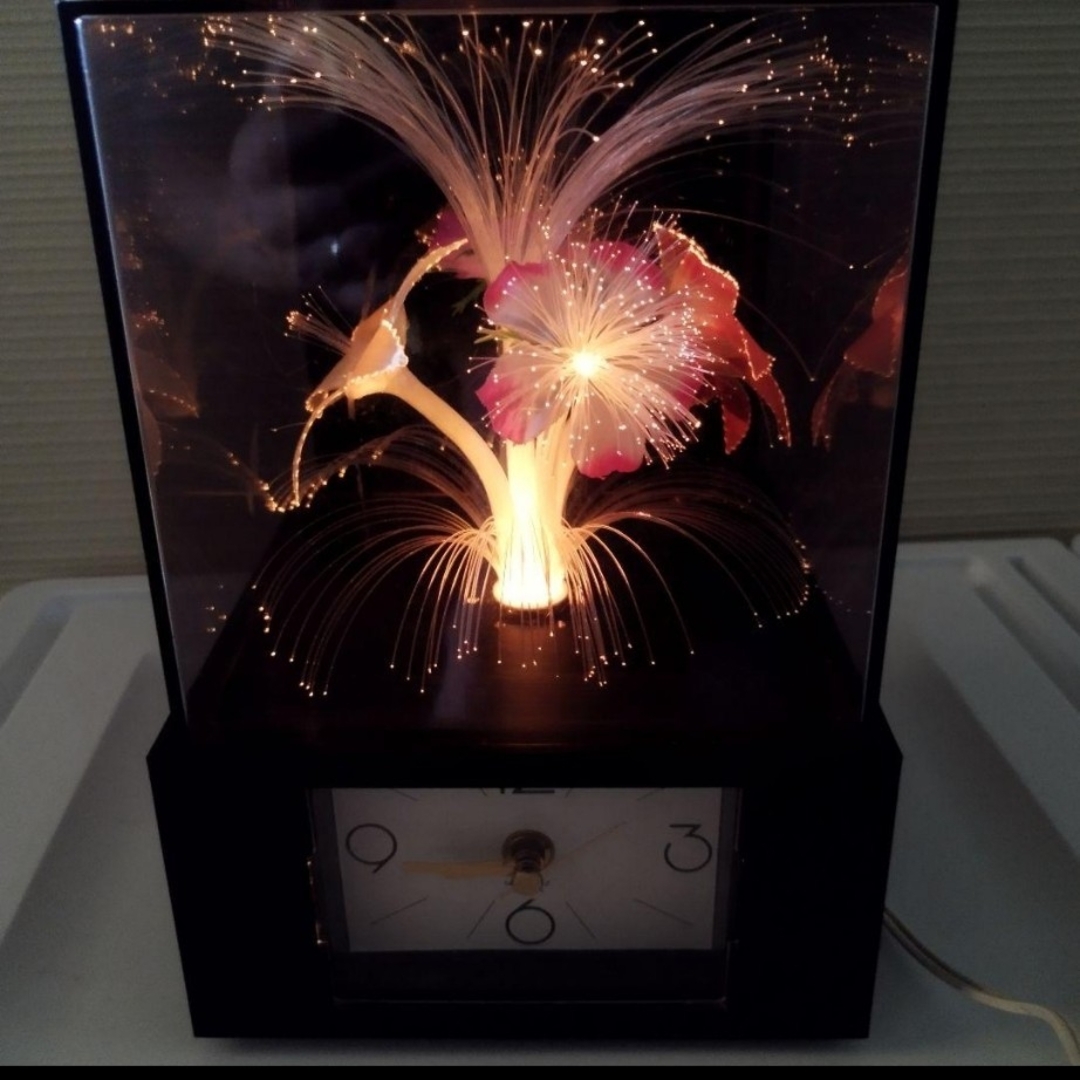 昭和レトロ】 電気スタンド＆時計 光ファイバーで色変幻自在に変化の