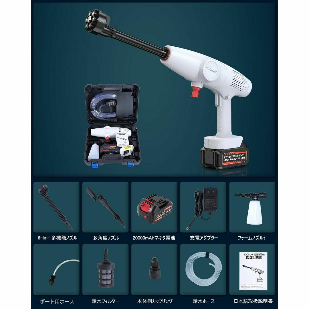 新品 【2024初登場・第4世代】高圧洗浄機コードレスBOOMAX充電式8MPaの