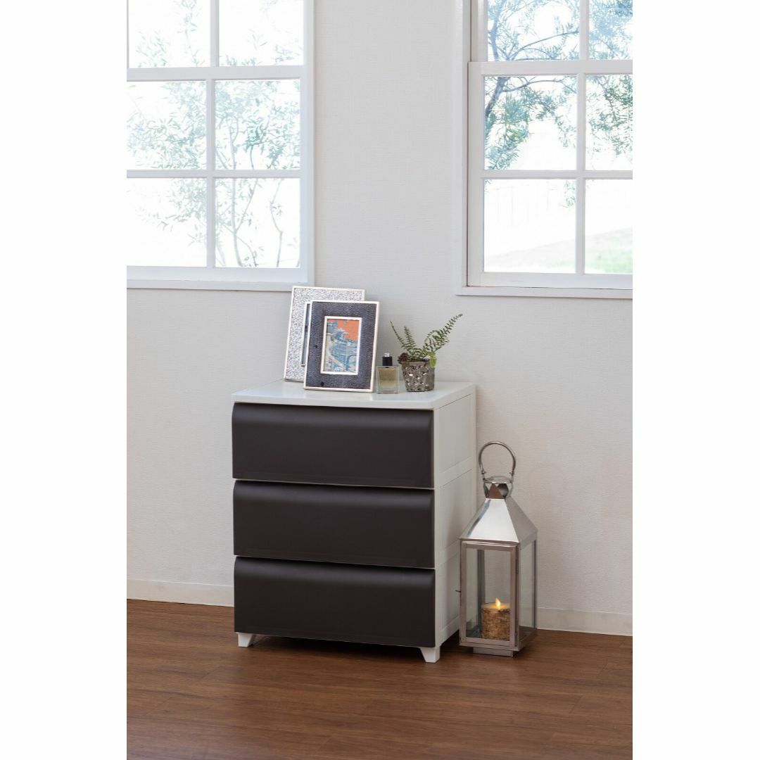 PES CST 収納チェスト 3段 日本製 ホワイト＊ブラウン ワイド