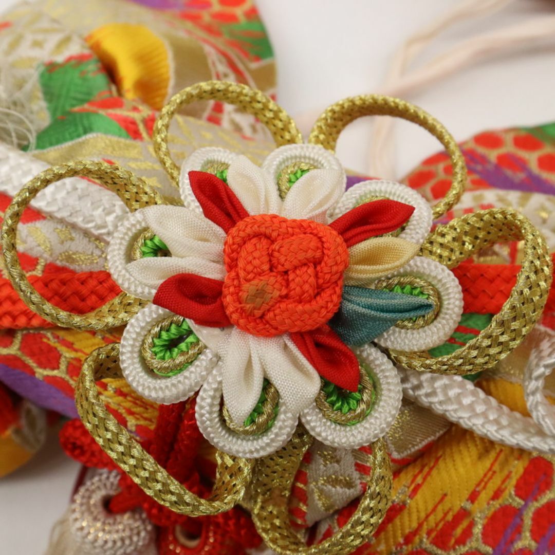 七五三5点セット 3歳女児 花模様 子供着物帯小物 赤 正絹 8RR3の通販